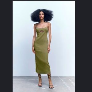 Olive green khaki linen blend long dress